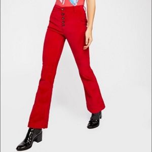 Free People Red Cord Flare Leg Pants 29